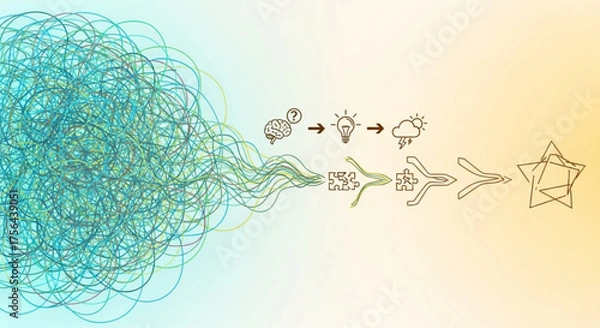 Fototapeta Conceptual illustration showing problem solving process leading to a solution