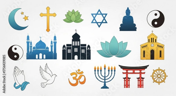 Fototapeta Diverse religious symbols representing world religions and spiritual traditions