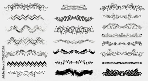 Fototapeta Collection of decorative vector dividers and borders for graphic design elements