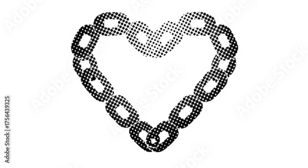 Fototapeta Halftone chain forms a heart shape on a white background for love and connection