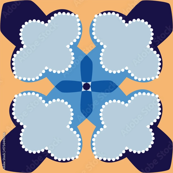 Obraz Blue Dotted Floral Clover Mandala Seamless Vector Pattern