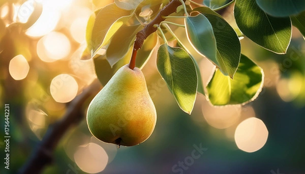 Fototapeta pear on branch with bokehs
