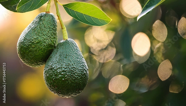 Fototapeta avocado on the tree with bokehs