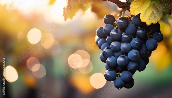 Fototapeta grapes in vineyard with bokehs