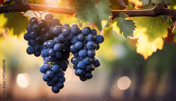 Fototapeta grapes in vineyard with bokehs