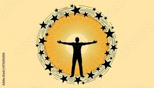 Fototapeta Silhouette On Mountain With Radiant Light ,Silhouette On Mountain Peak Reaching Toward Radiant Light