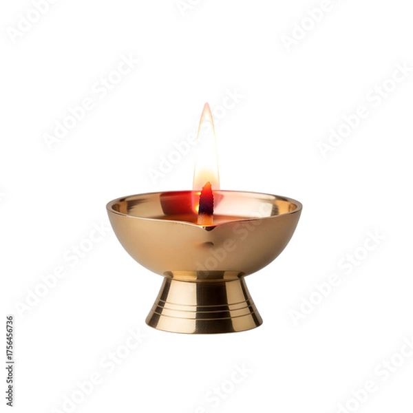 Obraz Traditional Brass Oil Lamp with Steady Flame — Ideal for Diwali, Puja, and Cultural or Spiritual Design Themes