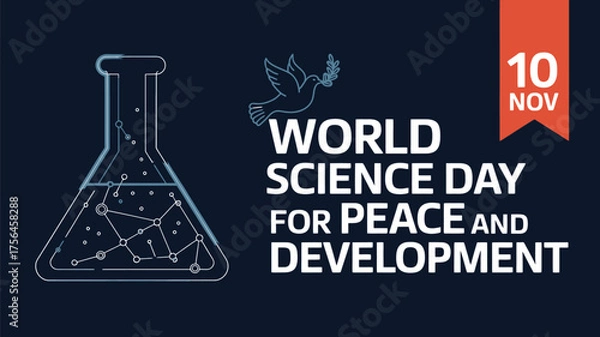 Fototapeta Vector art of world science day for peace and development celebrated with scientific symbols and a dove of peace