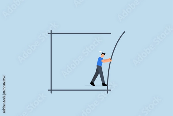 Fototapeta Pushing limits challenge yourself to overcome boundary, entrepreneur striving to push beyond limits