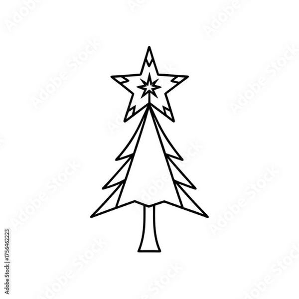 Obraz Simple christmas tree outline on transparent background