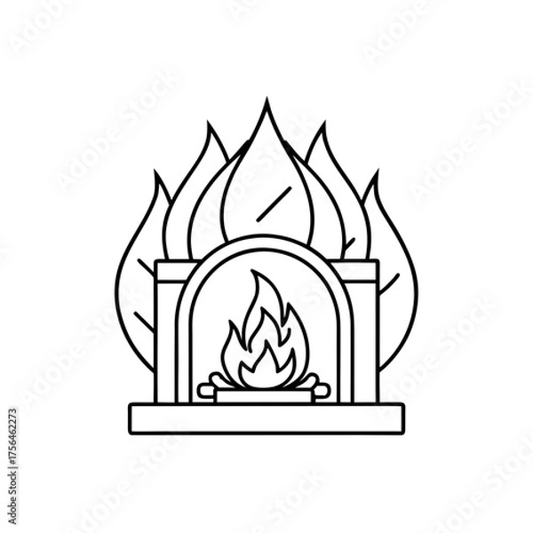 Obraz Outline drawing of fireplace on transparent background