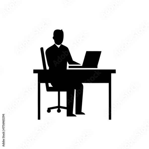 Fototapeta Silhouette of an employee working at a desk a minimalist vector illustration