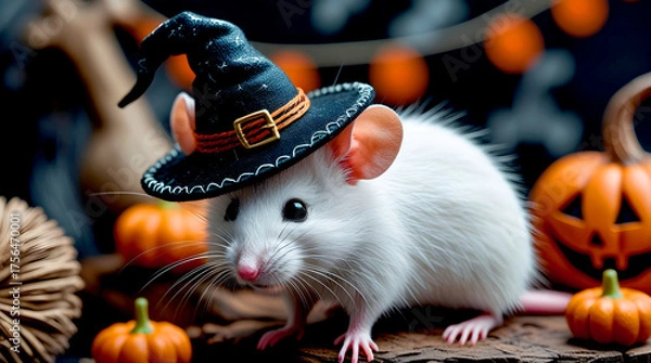 Fototapeta Witch Mouse with Pumpkins