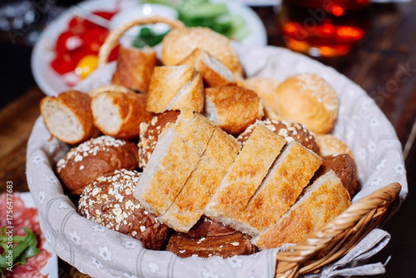 Obraz Bread in basket on the banquet table