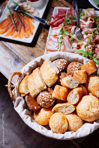 Obraz Bread in basket on the banquet table