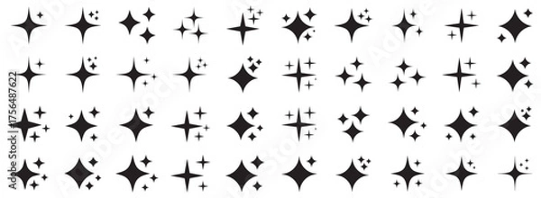 Fototapeta  Sparkle star icon set. Sparkle, stars or shine icon set vector collection of different stars in black color. Shine icon. AI generated star icons collection. Artificial Intelligence sparkle symbol. 