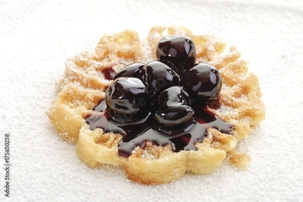 Fototapeta Waffle with Amarena cherries