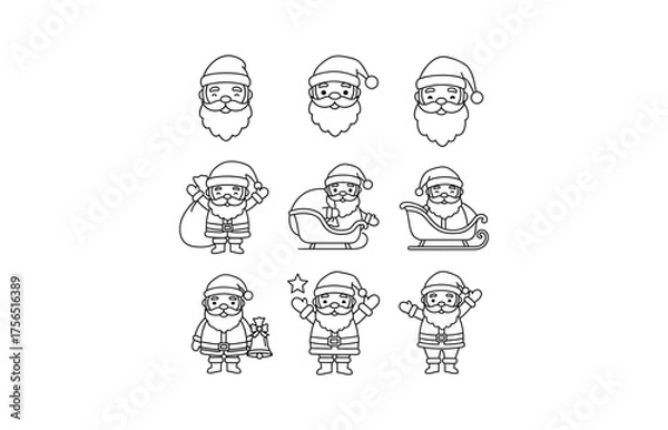 Fototapeta Christmas santa claus icons for holiday design and branding