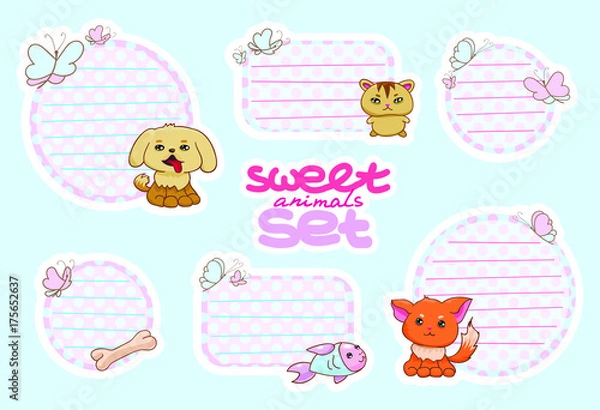 Fototapeta Ruled label pastel colors sweet set with animals