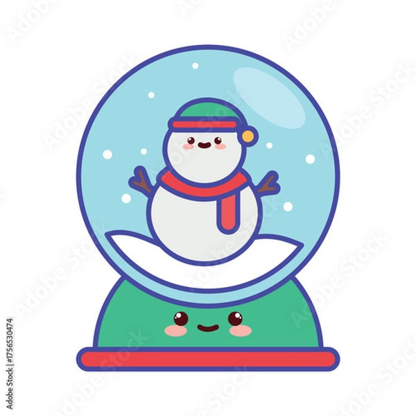 Obraz Cute Kawaii Snowglobe Snowman Illustration