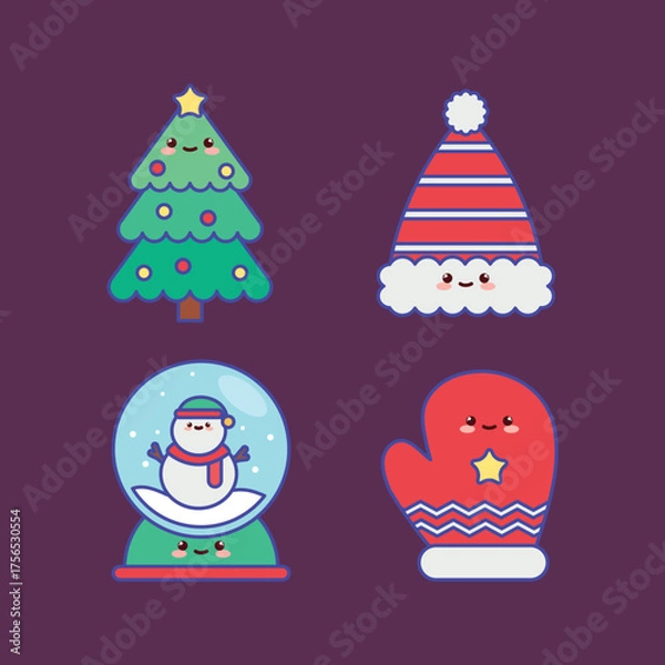 Obraz Linear Kawaii Christmas Icon Pack