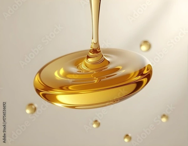 Obraz Golden Honey Drip Creating Glossy Splash on Neutral Background