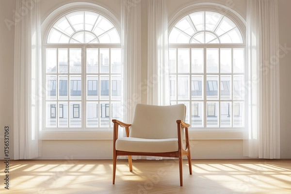 Fototapeta Minimal Scandinavian interior with large windows