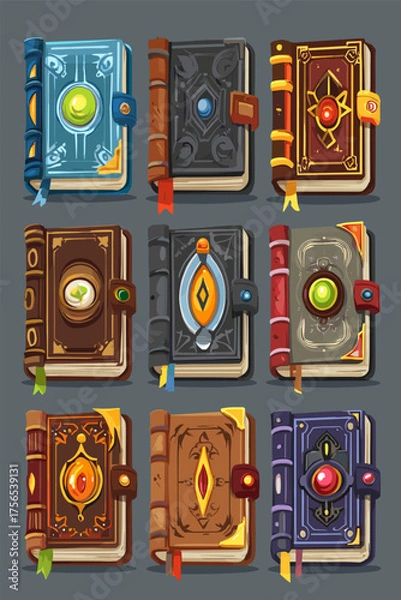 Obraz Collection of Colorful Fantasy Spellbooks with Decorative Covers