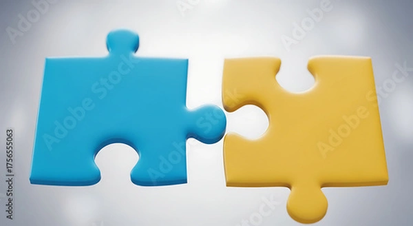 Fototapeta Two puzzle pieces connecting, teamwork and partnership concept