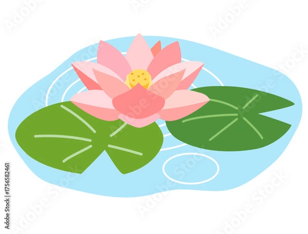 Obraz 池に浮かぶピンクの睡蓮をイメージしたイラスト