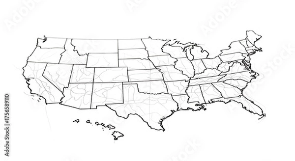 Fototapeta Outline map of the United States of America showing all the states and their borders