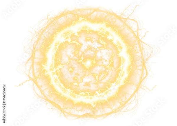 Fototapeta Vibrant Fiery Sun Sphere with Erupting Energy Trails Isolated on a transparent background