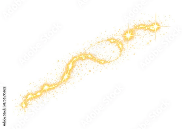 Fototapeta Sparkling golden wisps of magical light dance across Isolated on a transparent background