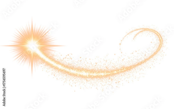 Fototapeta Sparkling Orange Comet Trail with Glittering Dust Particles Isolated on a transparent background