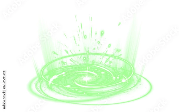 Fototapeta Enchanting Green Portal Energy Swirl Effect with Sparks Isolated on a transparent background	
