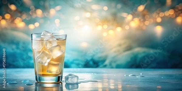 Fototapeta Refreshing Iced Beverage in a Glass on a Table with a Bokeh Background
