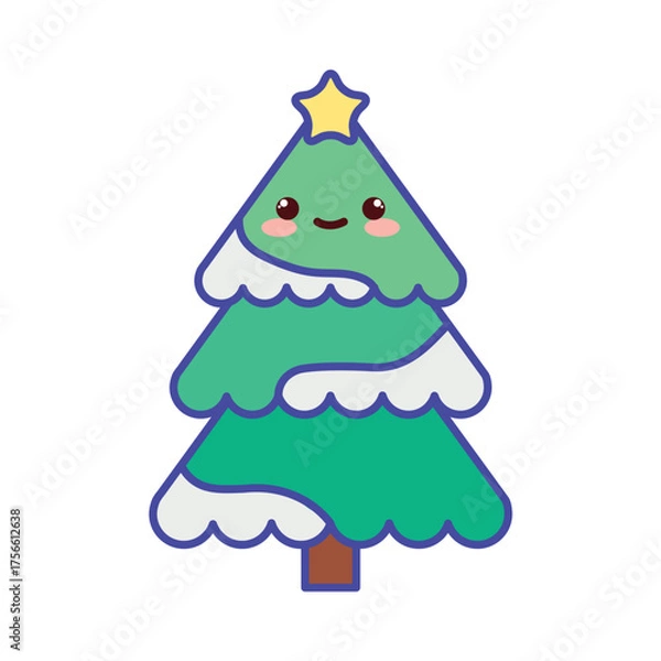 Obraz Cute Kawaii Christmas Tree Vector