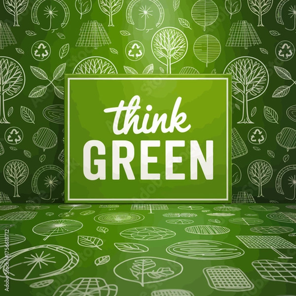 Obraz A stylized presentation of the message 'Think Green' invites viewers to reflect on eco-friendly practices and sustainability in their lifestyles and everyday choices.