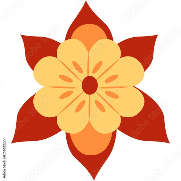 Obraz Stylized Six Petal Flower Illustration With Yellow Orange and Red Hues Isolated On Transparent Background Simple Geometric Floral Design