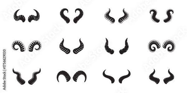 Fototapeta Black devil horns set fantasy and horror theme silhouette design element vector