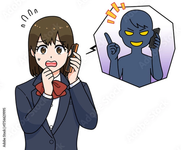 Obraz 詐欺電話の対応をする女子学生