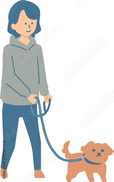Obraz 犬と散歩する女性のイラスト