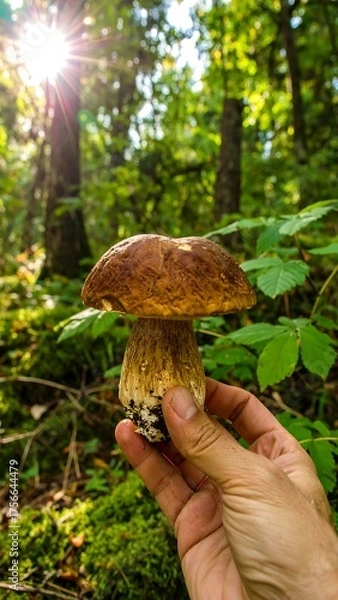 Obraz Hand holding a large mushroom in a forest (1)