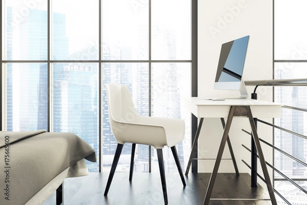 Fototapeta White home office in a loft