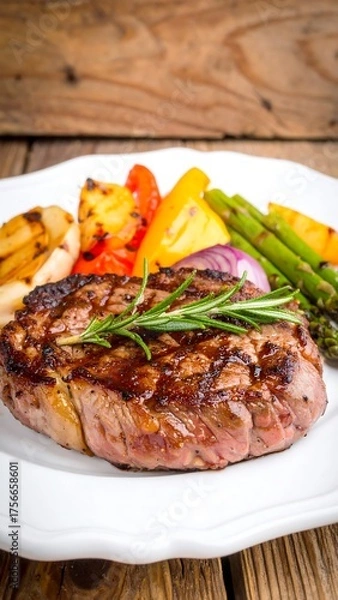 Fototapeta Grilled steak with roasted vegetables (2)