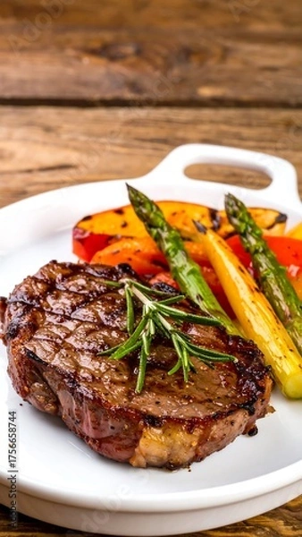 Fototapeta Grilled steak with roasted vegetables