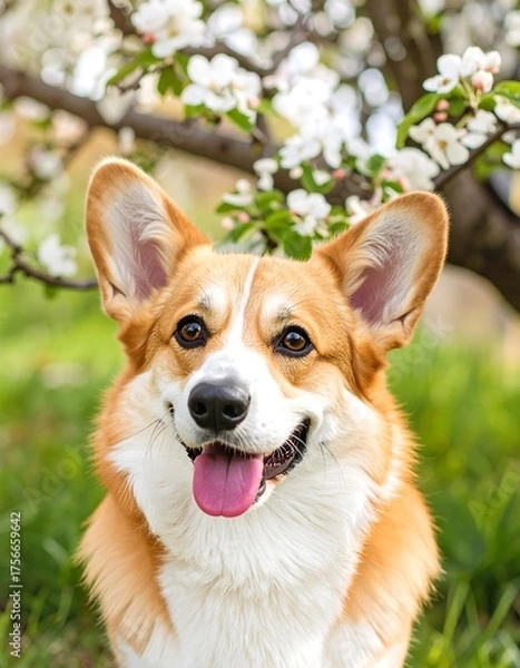 Obraz Happy dog in spring blossoms (1)