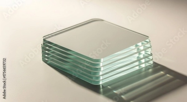 Fototapeta Sleek stack of glass squares offers modern, minimalist design appeal, perfect for architectural projects and sophisticated product displays with clear aesthetics
