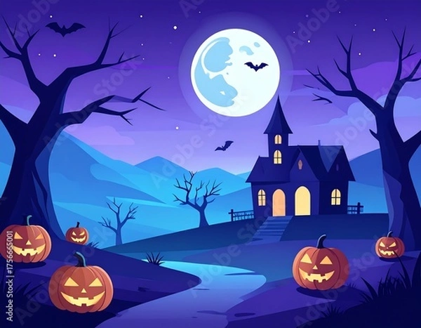 Obraz Haunted Halloween landscape with a spooky mansion