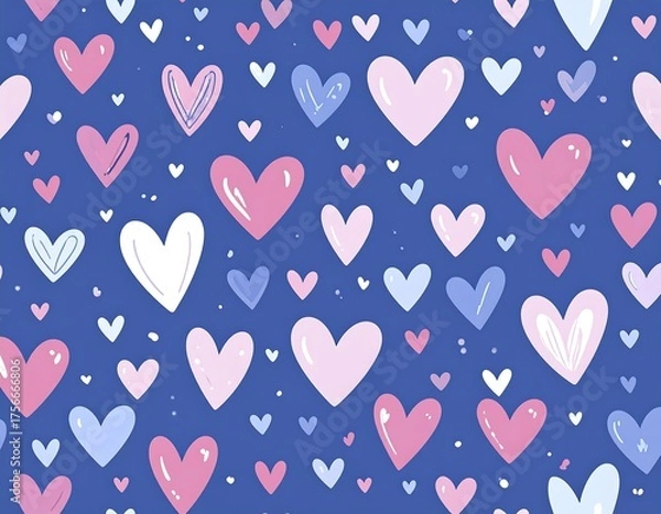 Obraz Hearts pattern on a dark blue background